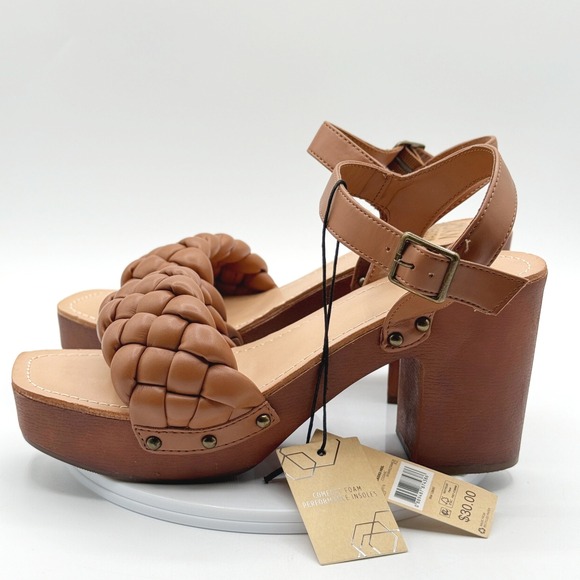 MADDEN NYC Braided Heel Strappy Heel Delain Sandals Size 9 Womens Brown - Picture 1 of 7